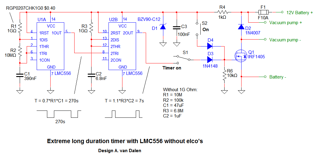 Extreme long duration 555 timer without elco's Extreme long duration 555 timer without elco's