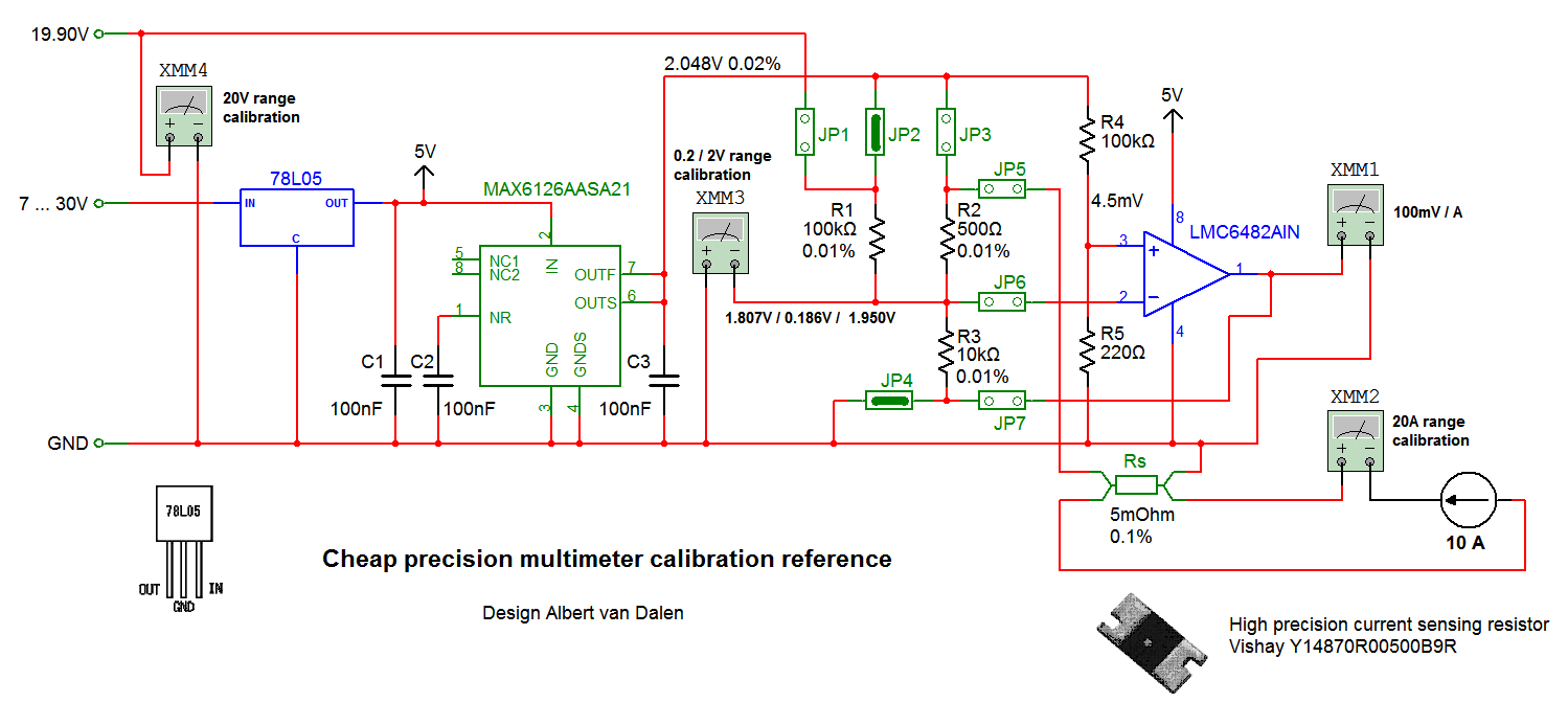 DIY 0.02% precision reference standard for Volts Ampere Ohm Multimeter Calibration