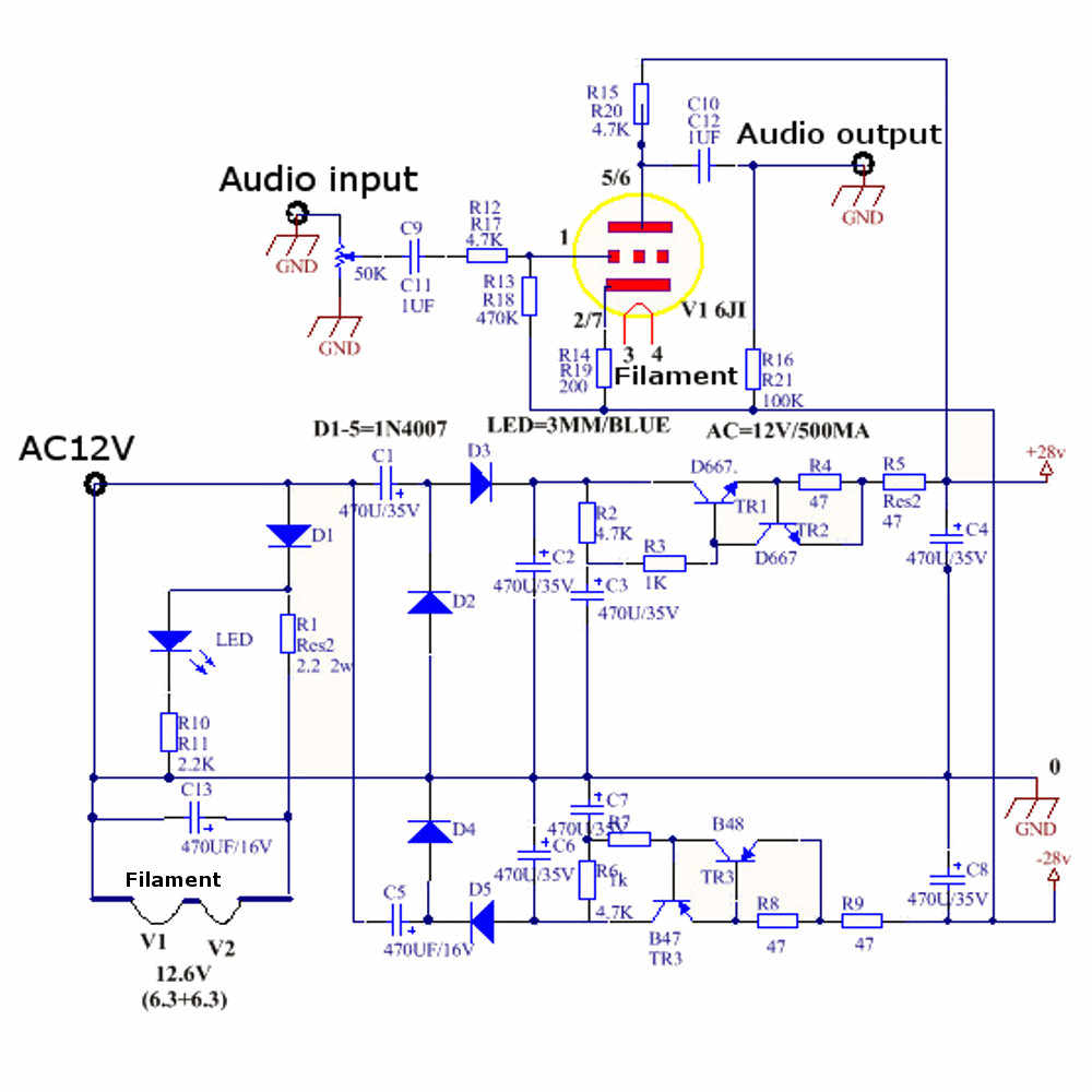 6J2 tube preamp circuit supplied with 60V 6J2 tube preamp circuit supplied with 60V